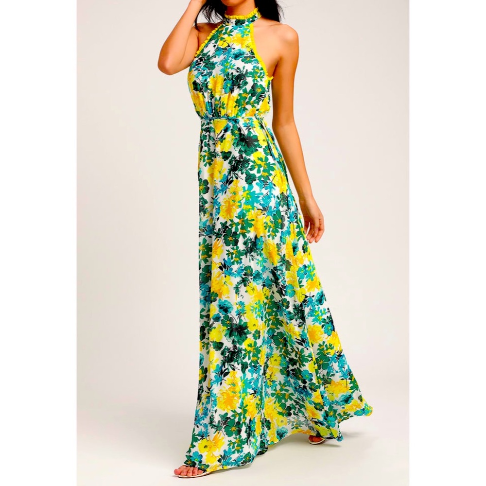 Lulu’s What a Wonder White Floral Print Halter Maxi Dress